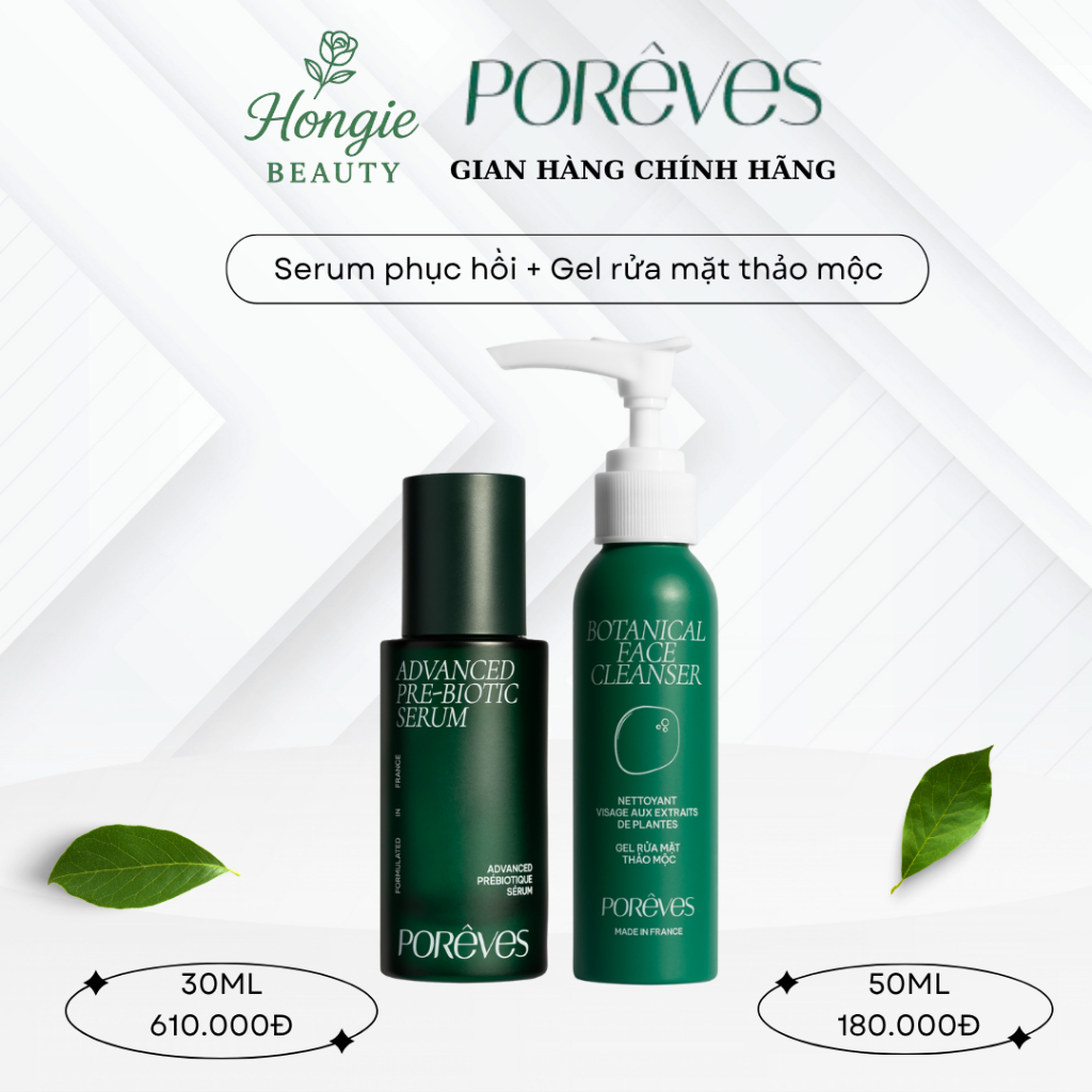 Combo serum tiền lợi khuẩn Poreves phục hồi, dưỡng ẩm và Sữa rửa mặt Poreves thảo mộc dịu nhẹ