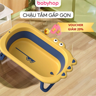  Chậu tắm gấp gọn cho bé Babyhop có lỗ thoát nước chậu tắm chắc chắn nhựa nguyên sinh 