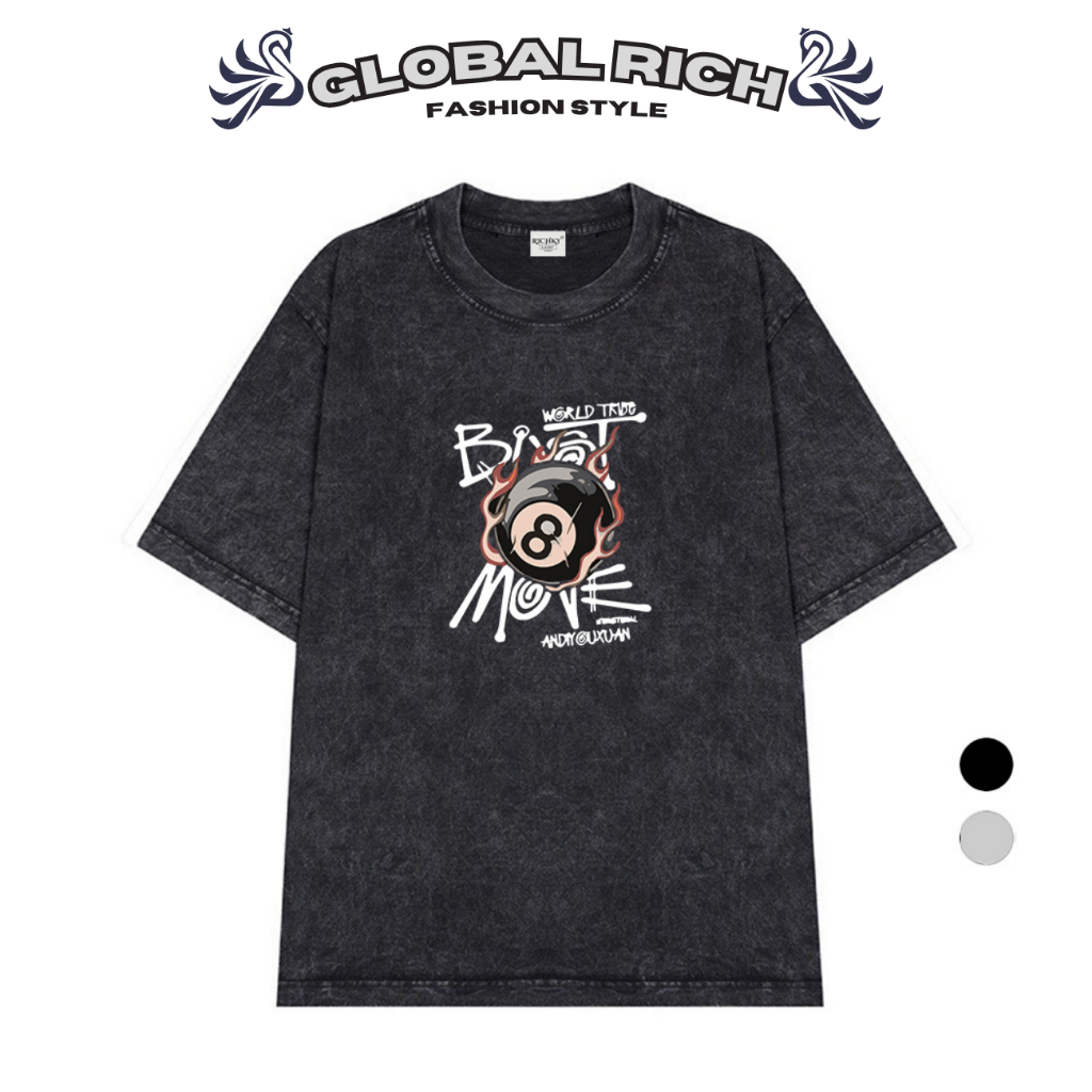 Áo Thun Wash Global Rich Premium Tee Bi A Lửa 8Ball Flames