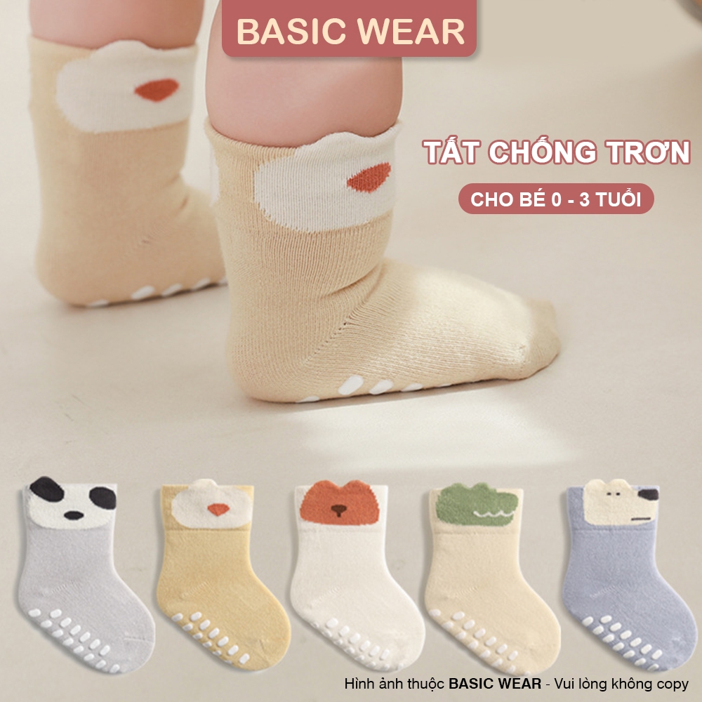 Set 5 Đôi Tất Vớ Cho Bé Sơ Sinh Chống Trơn Trượt Hình Mặt Thú Siêu Kute ss42