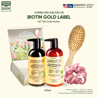   Hộp quà 20.11  Combo Dầu Gội và Dầu Xả Giảm Rụng Tóc Organic Pura D'or Biotin Gold Label 473ML 