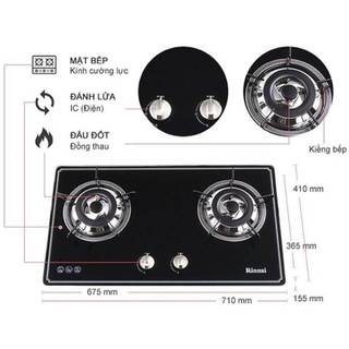 Bếp gas âm Rinnai RVB-2BG(B)N Đánh lửa IC, bộ chia lửa cao cấp