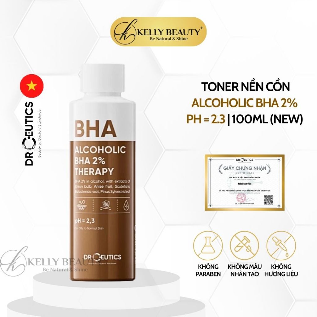 DrCeutics Alcoholic BHA 2% Therapy - Giảm Mụn, Loại Bỏ Da Chết, Se Lỗ Chân Lông | Kelly Beauty