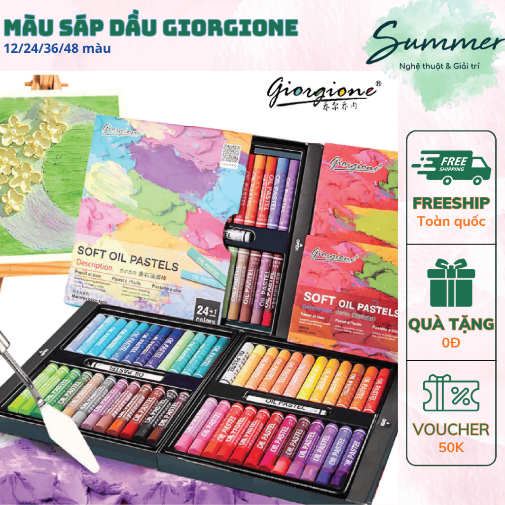 Màu Sáp Dầu Giorgione Soft Oil Pastel 12/24/36/48 Màu Medium Soft Blend Tốt Đậm Bám Giấy Không Vụn –
