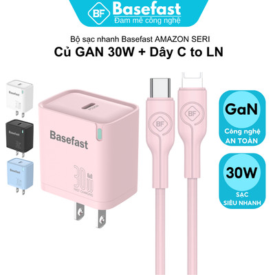 Bộ sạc nhanh 30W Basefast Củ GaN chống quá tải nhiệt dùng cho Phone x xs 11 12 13 14
