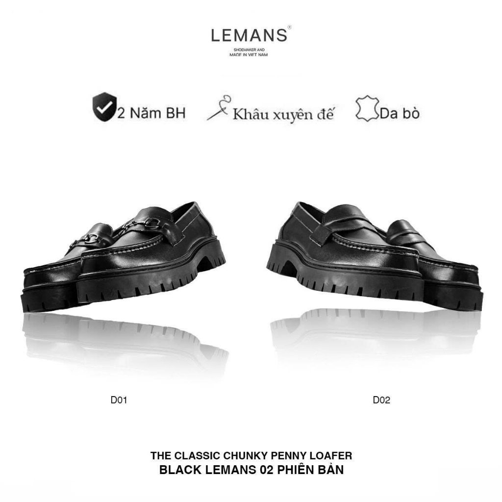 [THE CLASSIC PENNY LOAFER Black] LEMANS - đế cao 5cm Full cao su nguyên khối Da bò nguyên tấm BH 24T