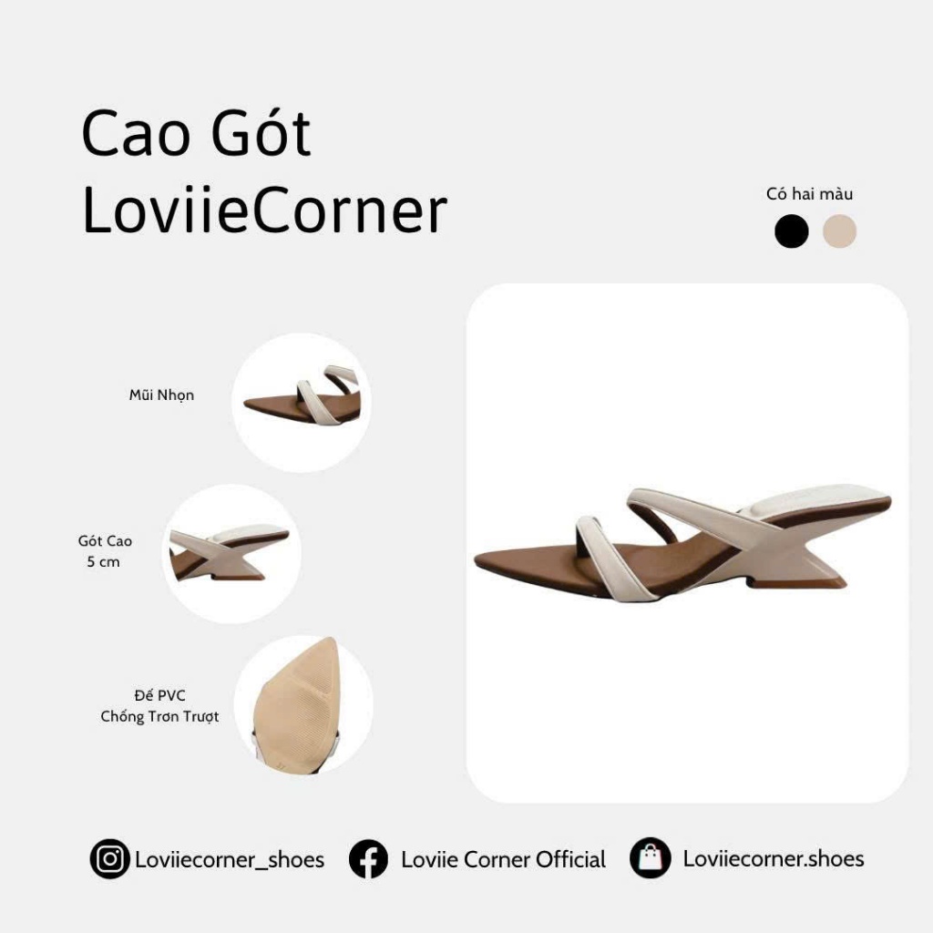LOVIIECORNER - DÉP CAO GÓT THỜI TRANG MŨI NHỌN QUAI NGANG - GUỐC NỮ GÓT KHOÉT PHONG CÁCH  5CM - D250