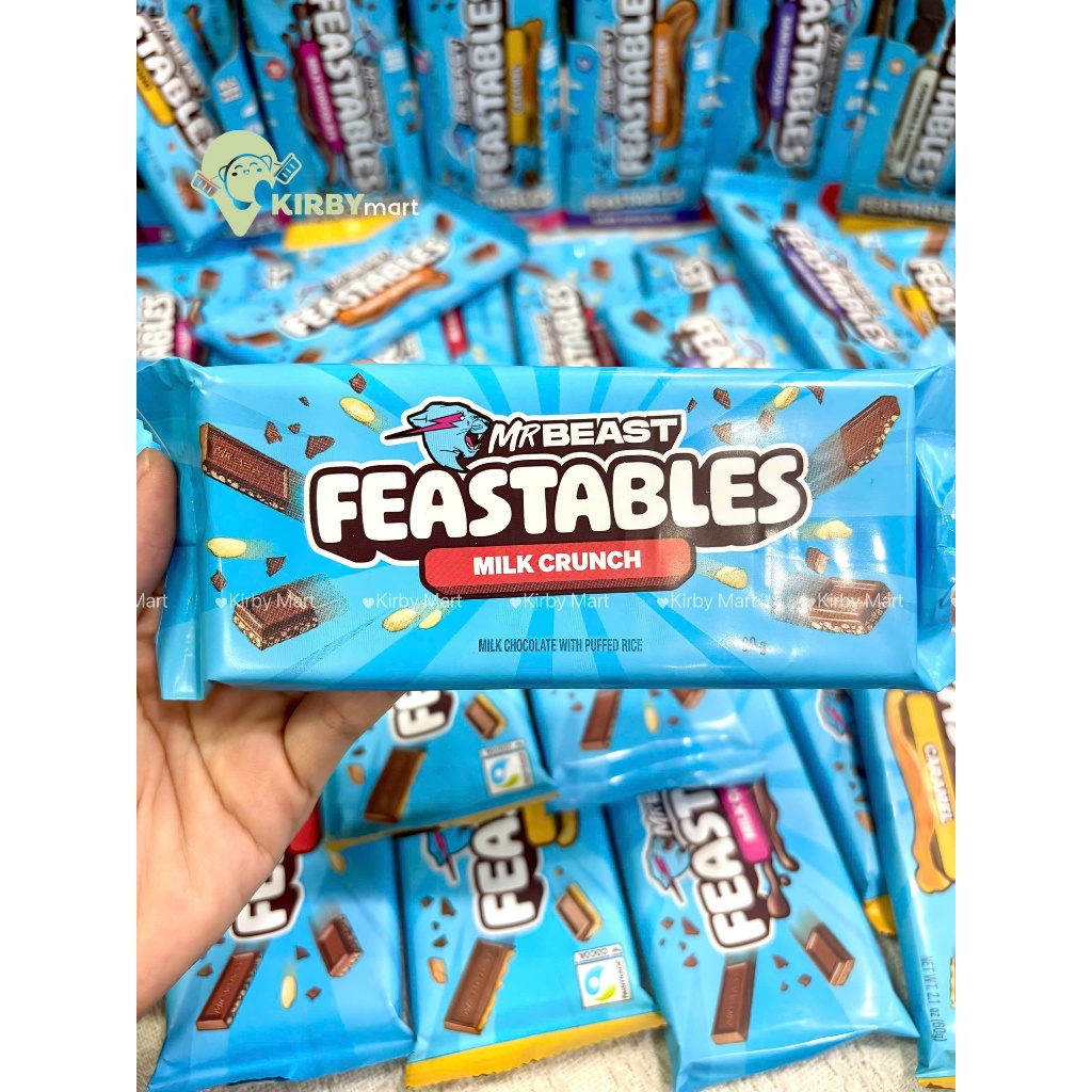 ( Hàng Mỹ) Socola MrBeast Feastables – Milk Crunch, Almond, Peanut Butter 60g - Giòn Tan, Béo Ngậy, 