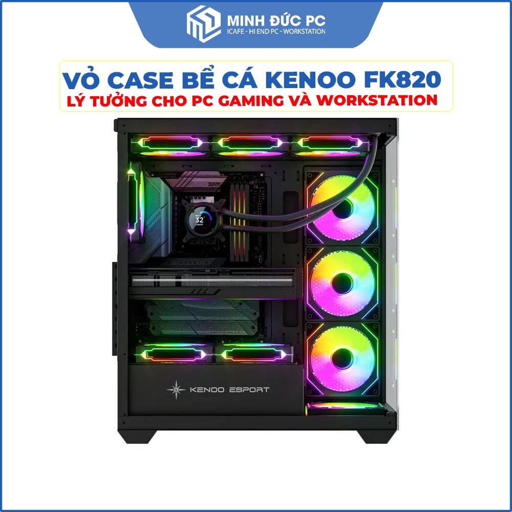 Vỏ Case Bể Cá KENOO FK820 Đen (Hỗ trợ ATX) - Lý tưởng cho PC Gaming và Workstation
