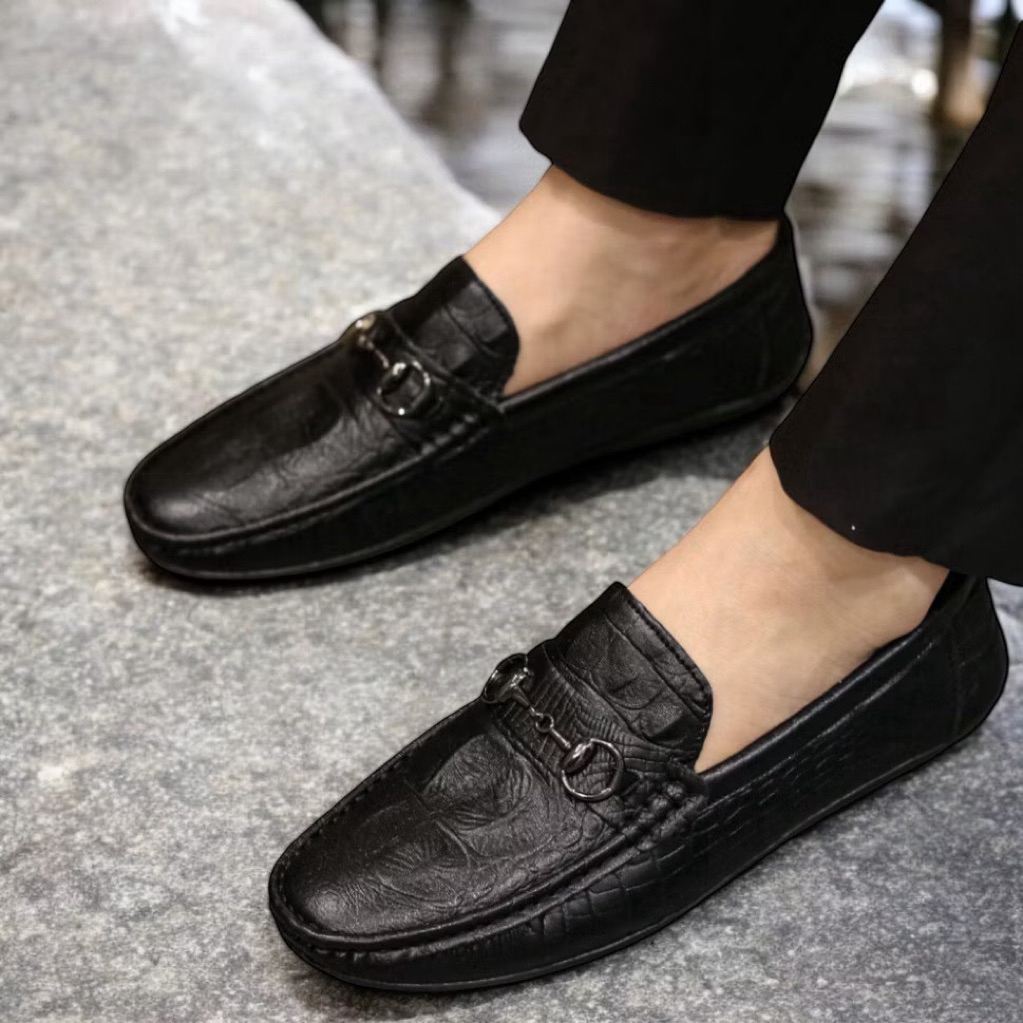 Giầy lười moca nam da PU cao cấp in vân