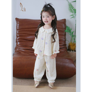  Bộ dài tay cho bé gái xô muslin A338 đồ ngủ cho bé babydoll họa tiết hoa thỏ dễ thương quần bo chun thoải mái 