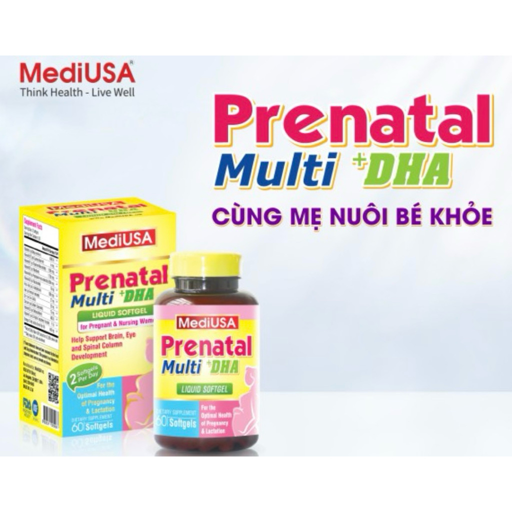 Viên uống bổ sung Vitamin cho bà bầu và bé MediUSA Prenatal Multi + DHA Cùng Mẹ Nuôi Bé Khỏe