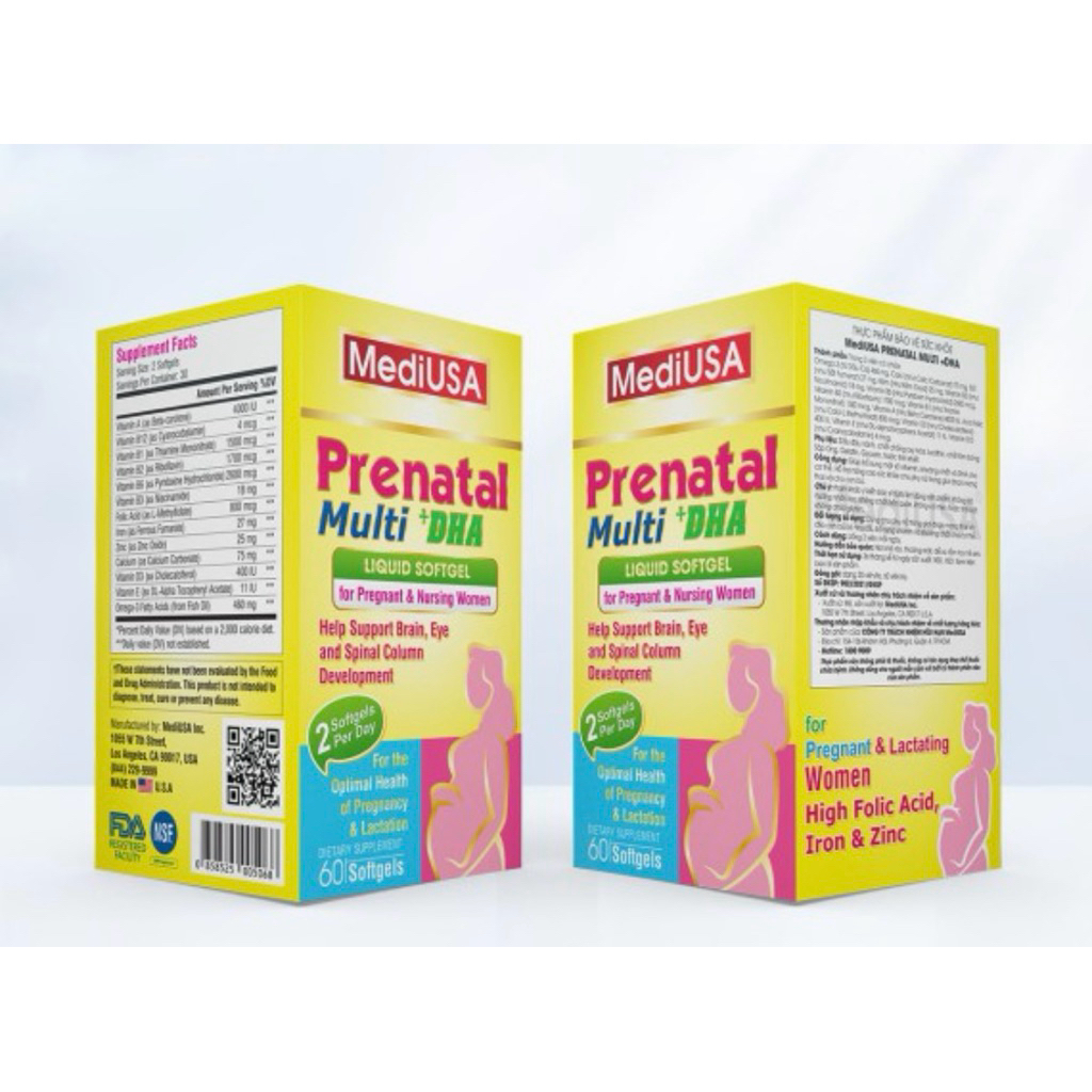 Viên uống bổ sung Vitamin cho bà bầu và bé MediUSA Prenatal Multi + DHA Cùng Mẹ Nuôi Bé Khỏe