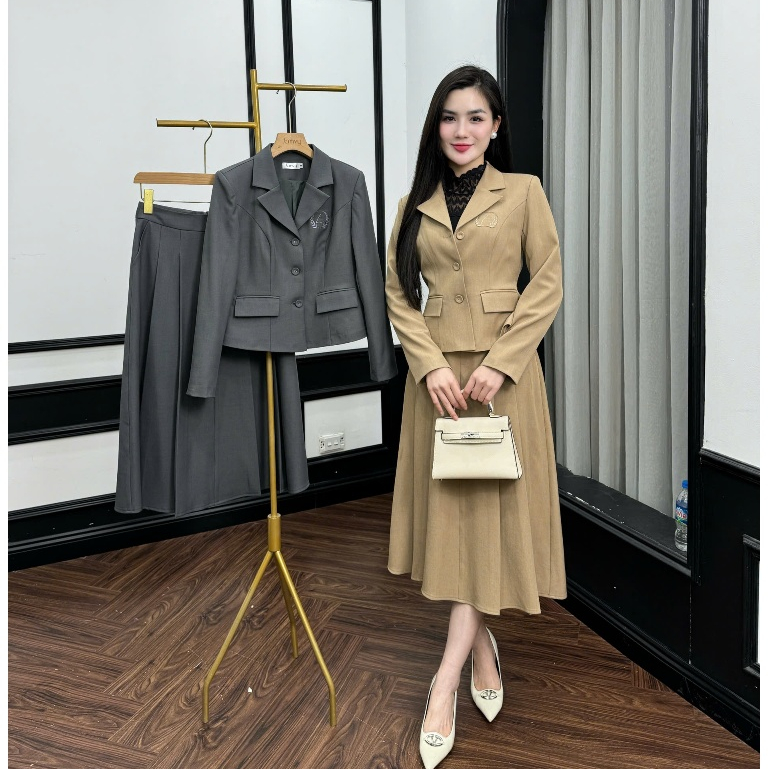 Set Vest chân váy nữ công sở thiết kế, Bộ vest nữ công sở tay dài cap cấp EMvy Fashion S183