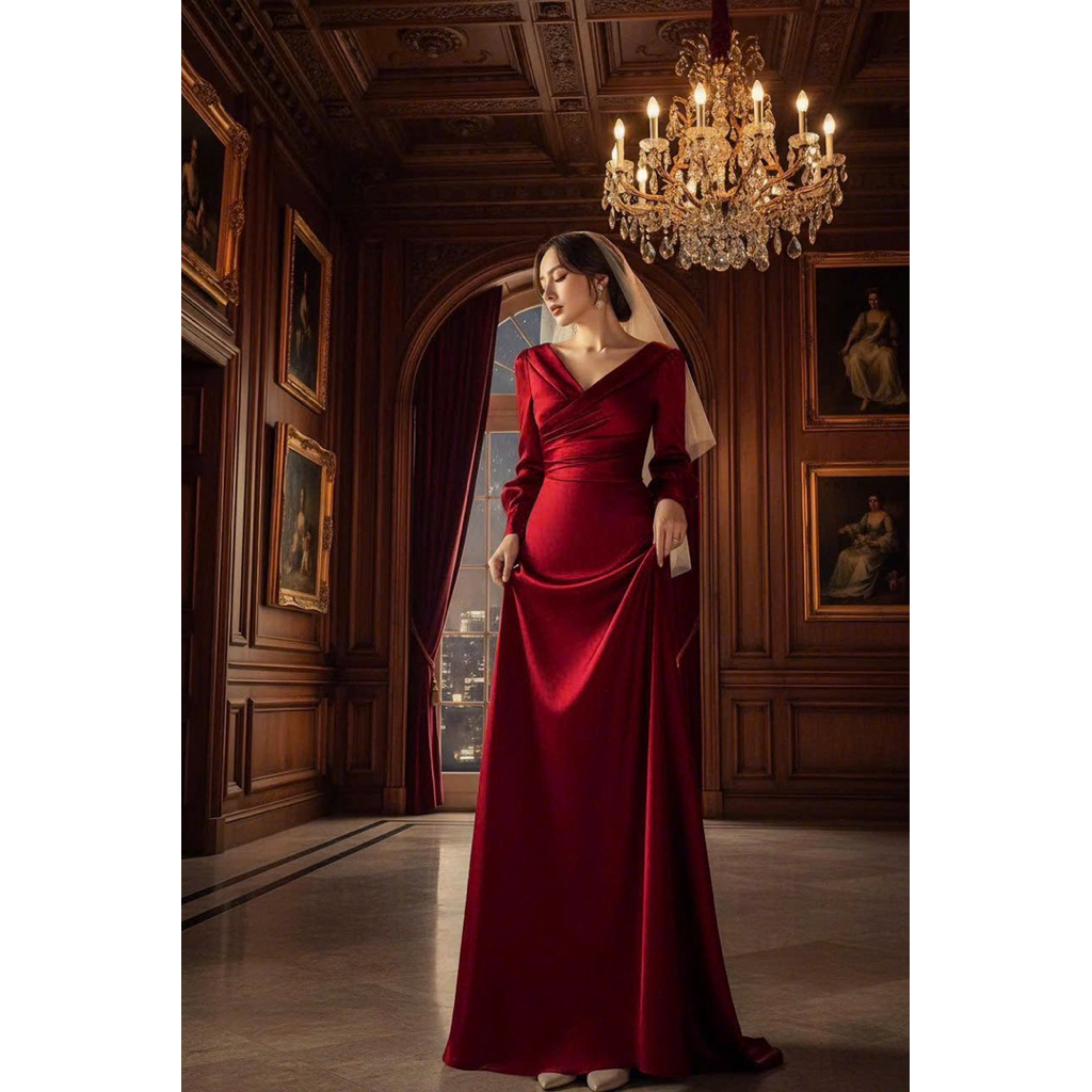 Đầm maxi mặc cưới tay dài hở lưng dây cườm TRIPBLE T DRESS -size S/M/L - MS160Y