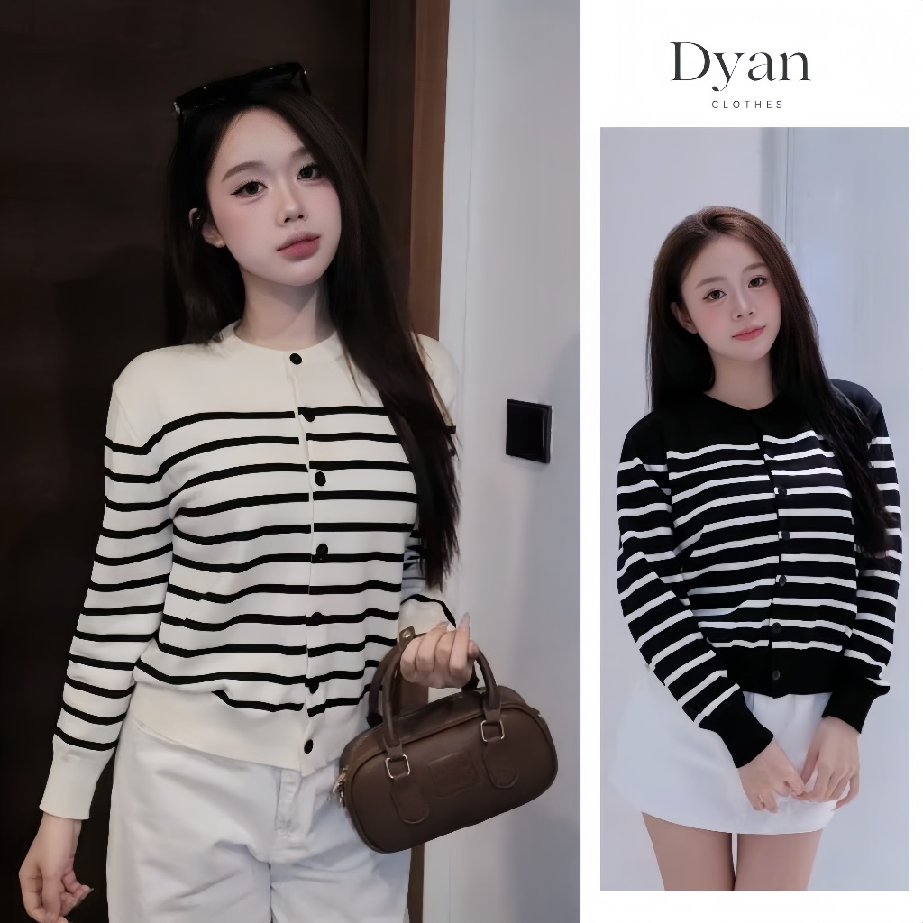 Áo khoác cadigan kẻ ngang chất len mịn dày dặn
