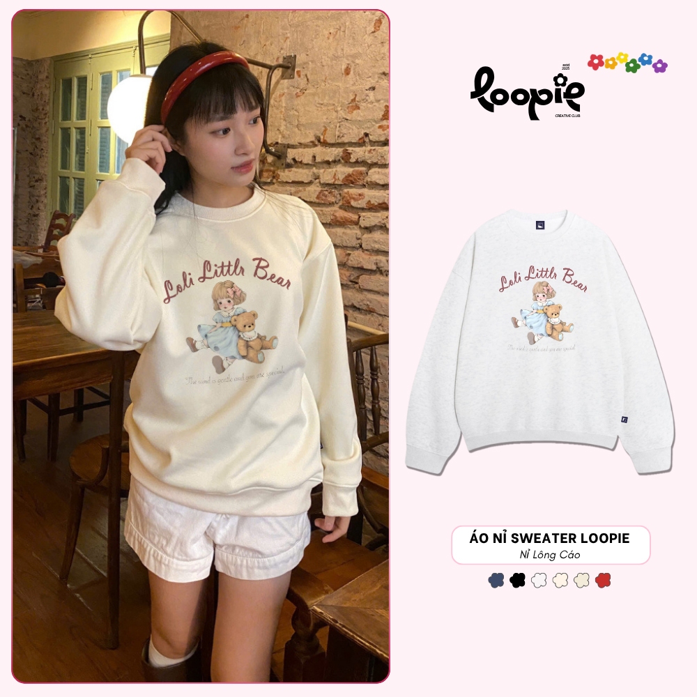 Áo Sweater LOOPIE CLUB BST336 Hình Loli Cute - Áo Nỉ Lông Cáo Dày Dặn Aesthetic Outfit