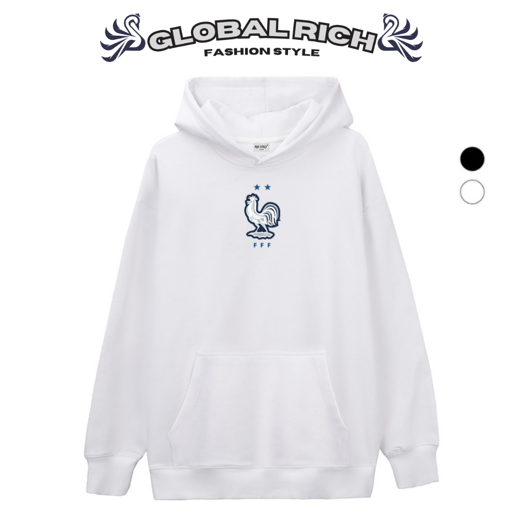 Áo Hoodie Global Rich Premium Nỉ Logo Mid Đội Tuyển Bóng Đá Quốc Gia Pháp France Fc