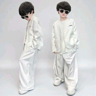  BABYBUYvip -Q2563 - Bộ quần áo vest màu trắng cạp quần chéo có dây đai quàng cổ hoặc thắt lưng cho bé trai và bé gái 