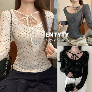 Áo Tay Dài Nữ Chấm Bi Hot, Áo Kiểu Nữ Dài Tay Thu Đông Chấm Bi Chất Vải Co Giãn ENTYTY shop