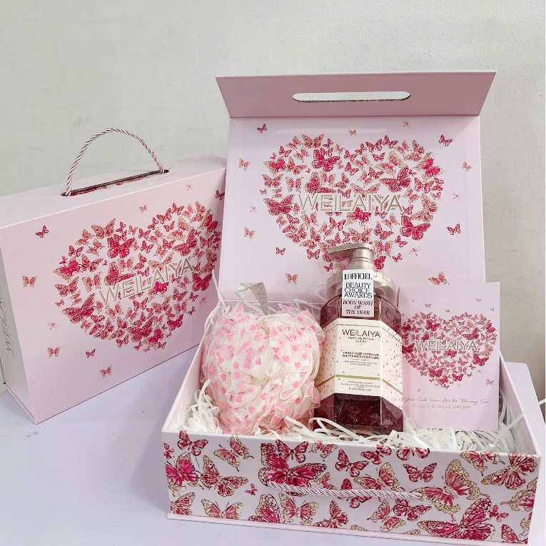 [Hộp quà Weilaiya] 1 chai sữa tắm trắng da Weilaiya, tặng bông tắm