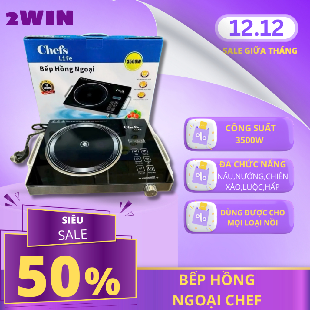Bếp Hồng Ngoại Đa Năng Đơn Chefs Life, Bếp Lẩu Nướng Điện Công Suất 3500W Không Kén Nồi