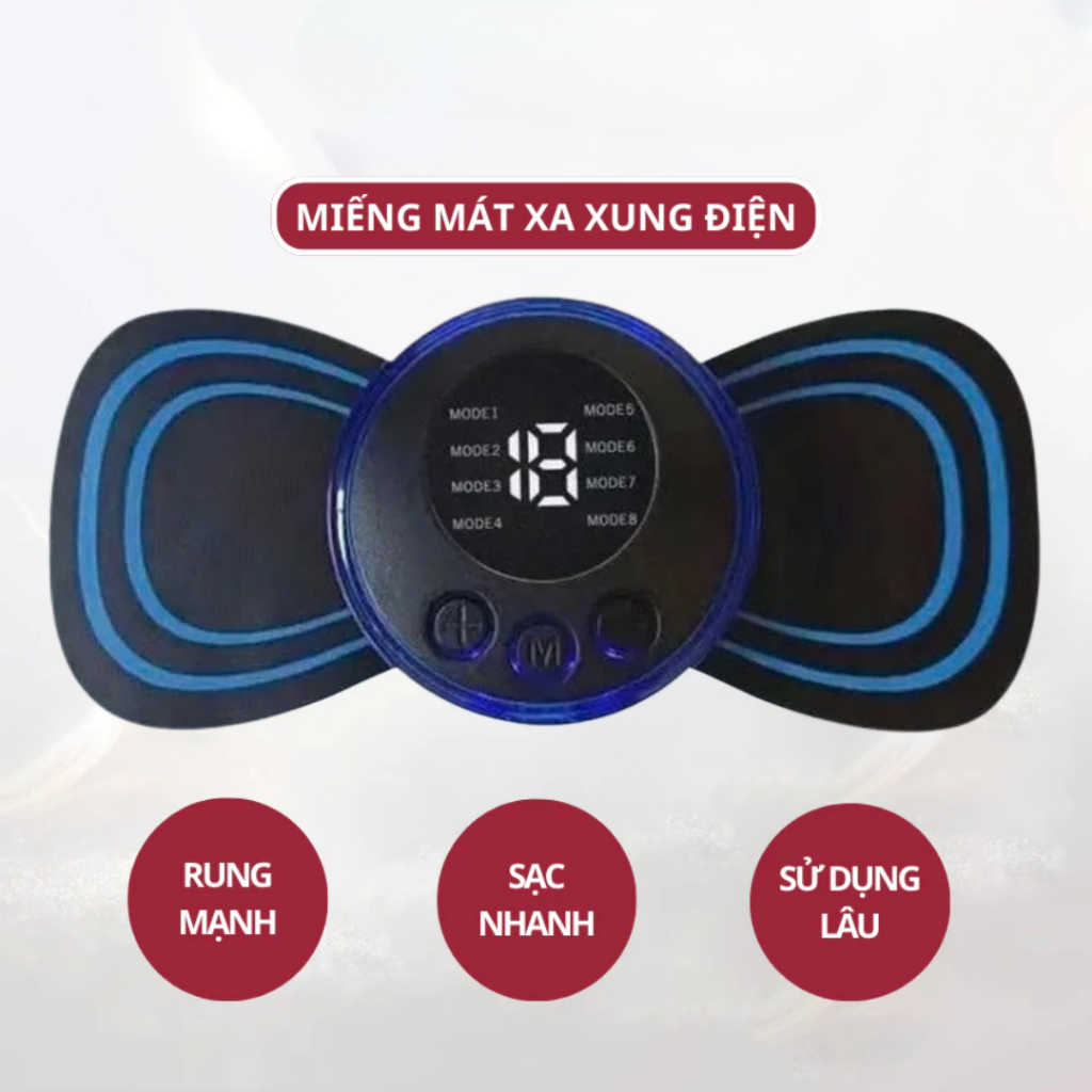 Máy massage xung điện vật lý trị liệu 8 chế độ 19 cấp độ, Miếng dán massage mini sung điện toàn thân