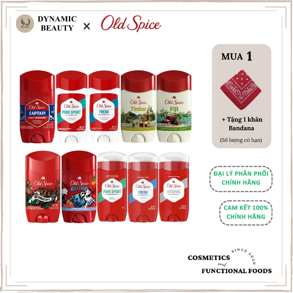 [Che Tên] Sáp khử mùi Old Spice Fiji, Timber, Bearglove, Wolfthorn, Pure Sport, Fresh, Original 73g/