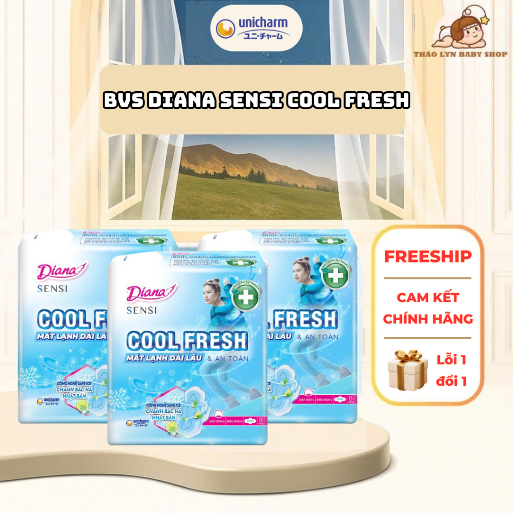 Lốc 6 gói và 4 Gói Băng vệ sinh Diana SenSi Cool Fresh có cánh và không cánh 8m ,20m /gói