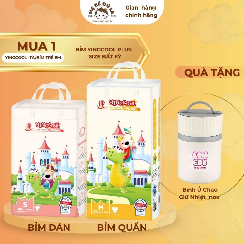1 Bịch Bỉm Yingcool Plus - Tặng Bình Ủ Cháo Giữ Nhiệt Inox Bỉm YINGCOOL PLUS Full Size NB-XXXL