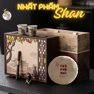  Bánh Trà Phổ Nhĩ Thượng Hạng 357Gr   HOÀNG ĐAN TEA   Hộp Quà Tặng Chè Shan Tuyết Cổ Thụ 300 Năm Tuổi Biếu Người Thân 