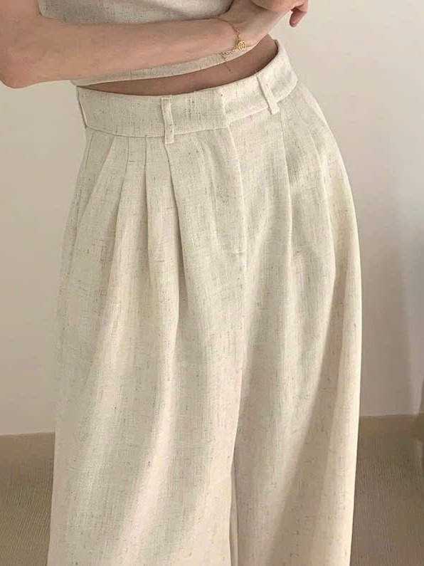 QUẦN LINEN ỐNG RỘNG NÚT GÀI ĐÁY DÀI FORM RỘNG