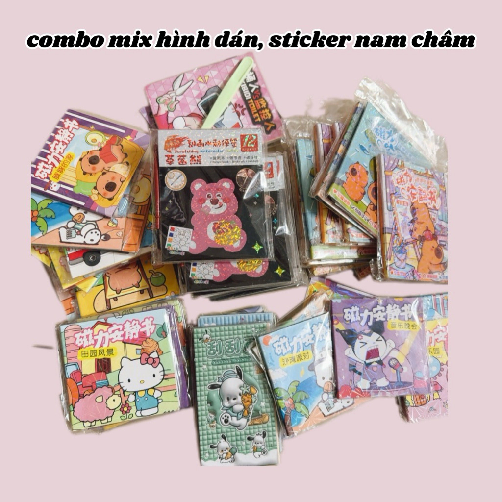 Sét 10 sticker mix sticker nam châm, sticker dán,stieker tô màu đồ chơi cho bé siêu hót