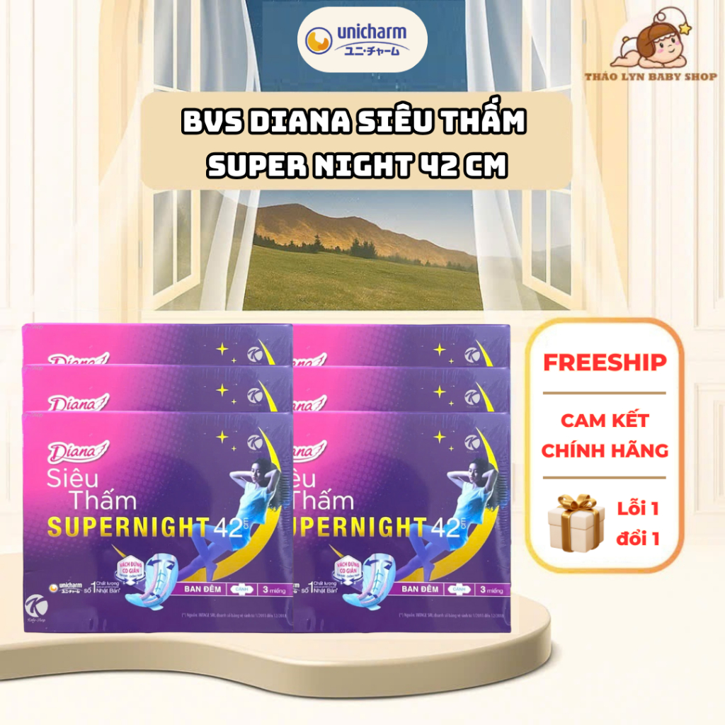 Băng vệ sinh Diana siêu thấm Supernight chống tràn ban đêm 42cm - 3 miếng/gói