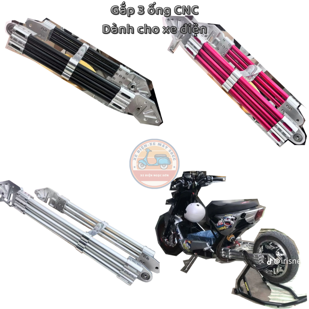 Gắp 3 ống CNC Nhôm phay nguyên khối, Càng sau dành cho xe điện độ , nhẹ bền đẹp mắt (tặng pat heo 2p