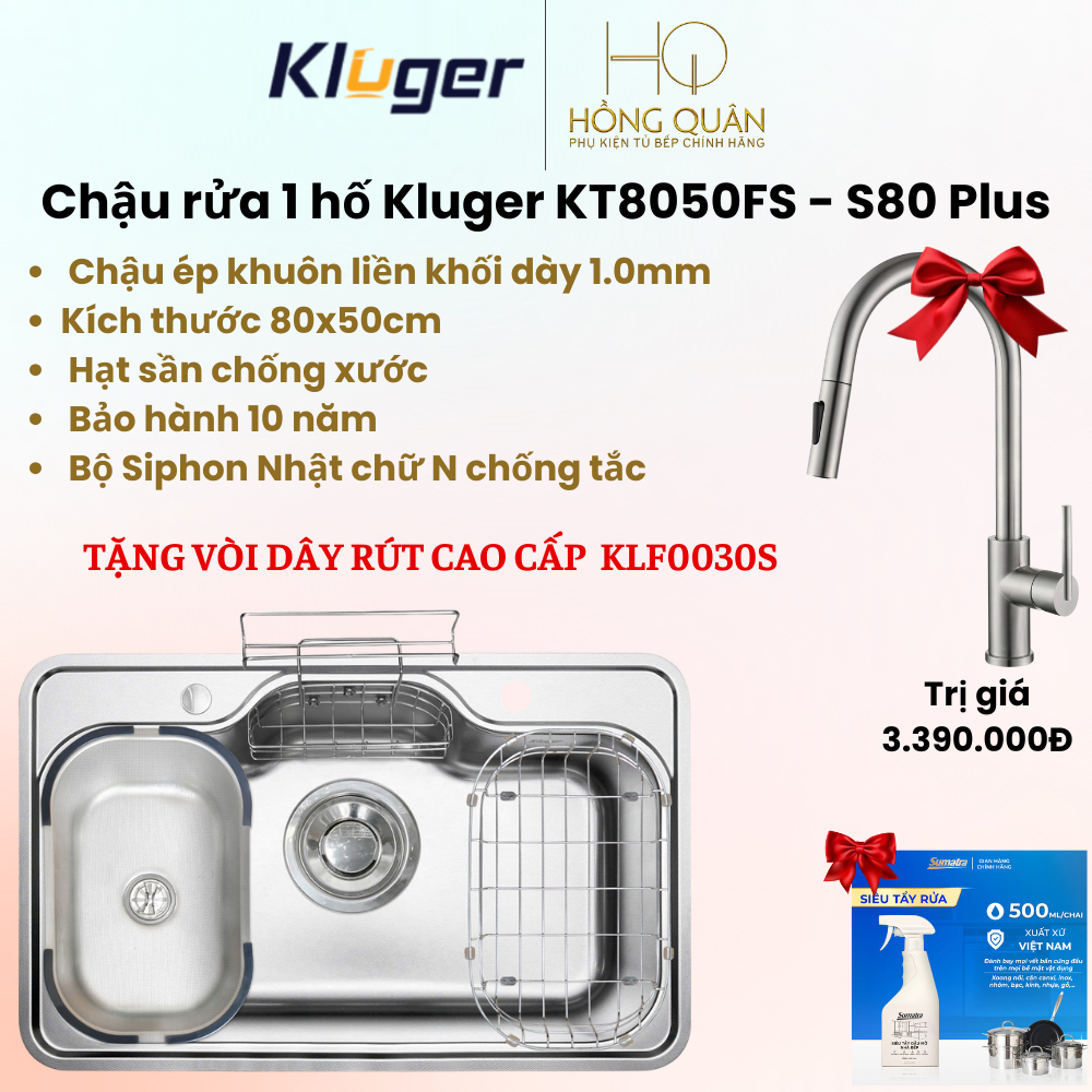 Chậu rửa bát 1 hố Kluger KT8050FS–S80 Plus Chính Hãng Kluger.