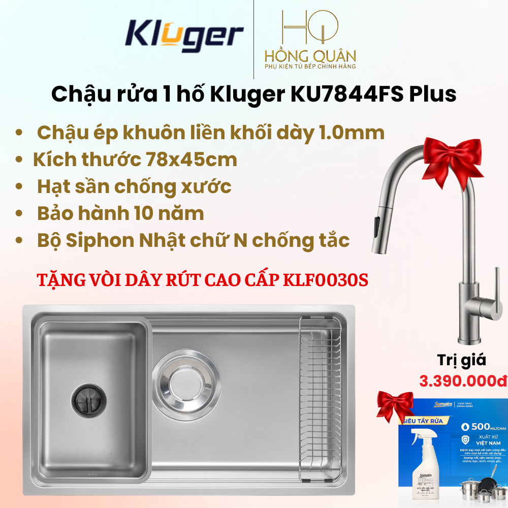Chậu rửa bát 1 hố Kluger KU7844FS Basic PLUS CHÍNH HÃNG KLUGER