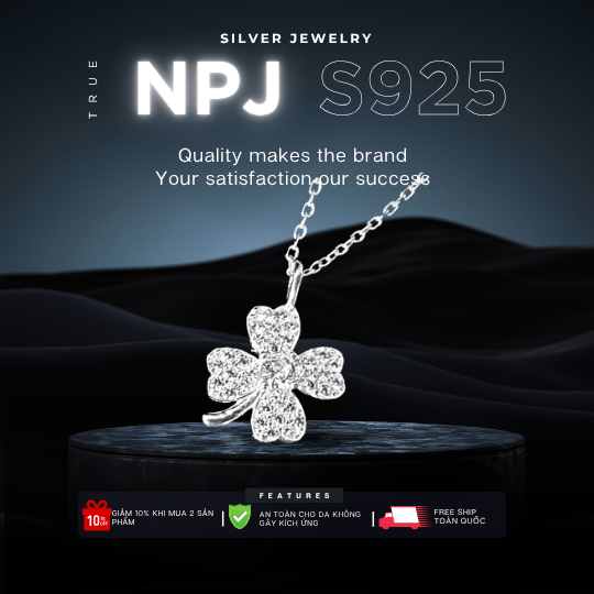 Dây chuyền bạc nữ kèm mặt cỏ 4 lá đính full đá NPJ thời trang D07501