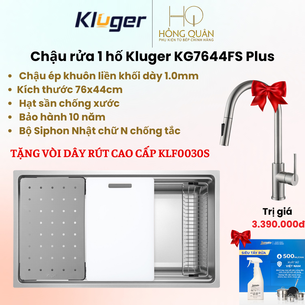 Chậu rửa chén bát 1 hố Kluger KG7644FS CHÍNH HÃNG Kluger.