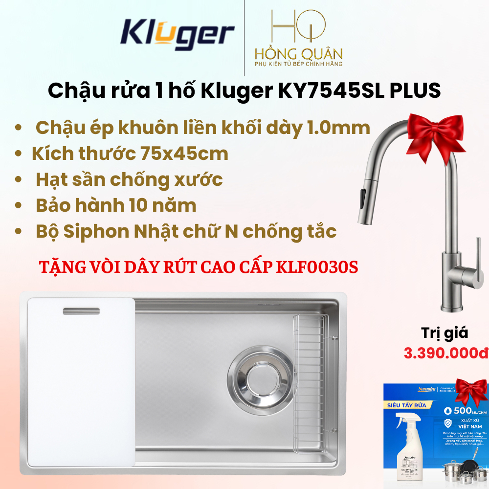 Chậu rửa chén bát 1 hố Kluger KY7545SL Plus CHÍNH HÃNG KLUGER.
