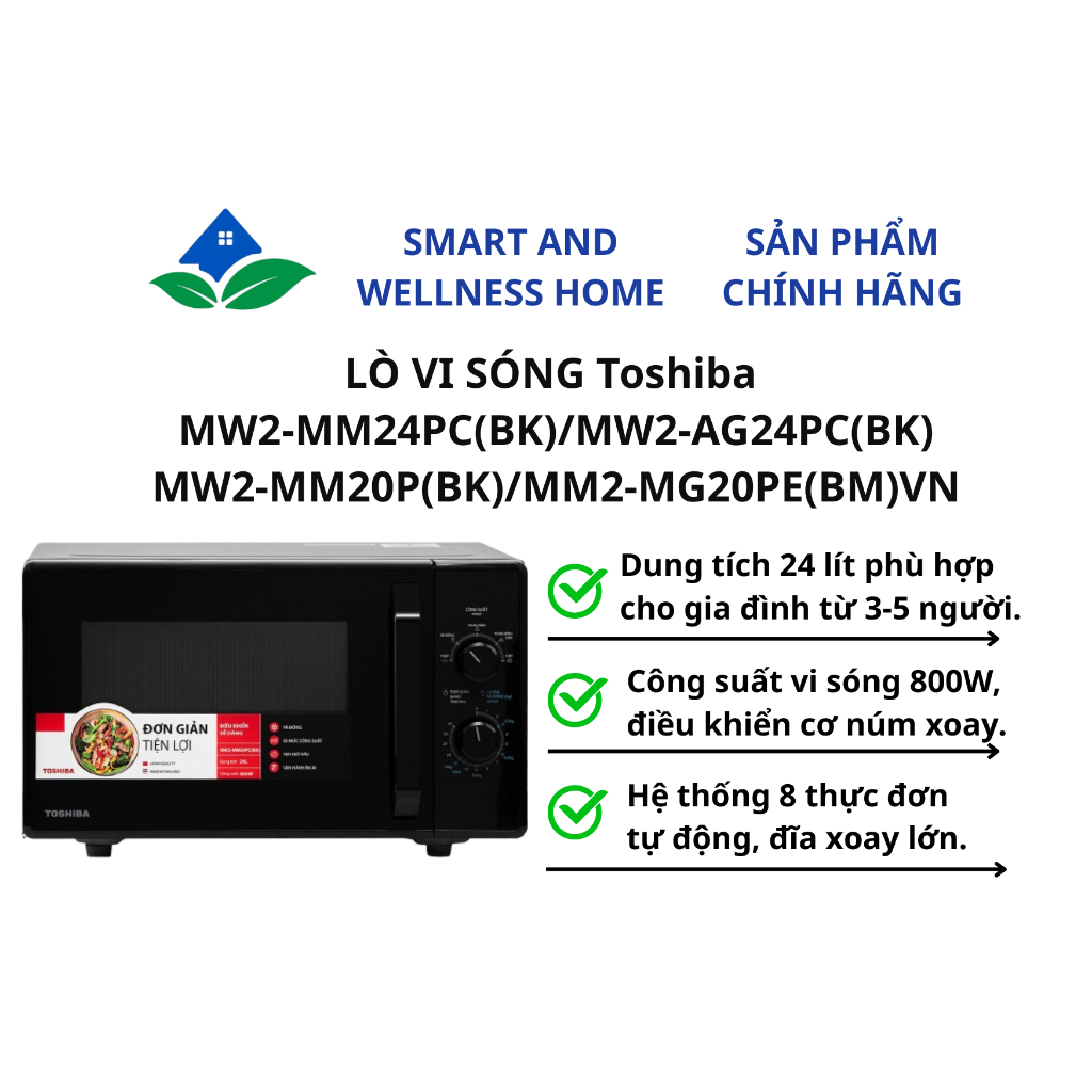 LÒ VI SÓNG Toshiba MW2-MM24PC(BK)/MW2-AG24PC(BK)/MW2-MM20P(BK)/MM2-MG20PE(BM)VN