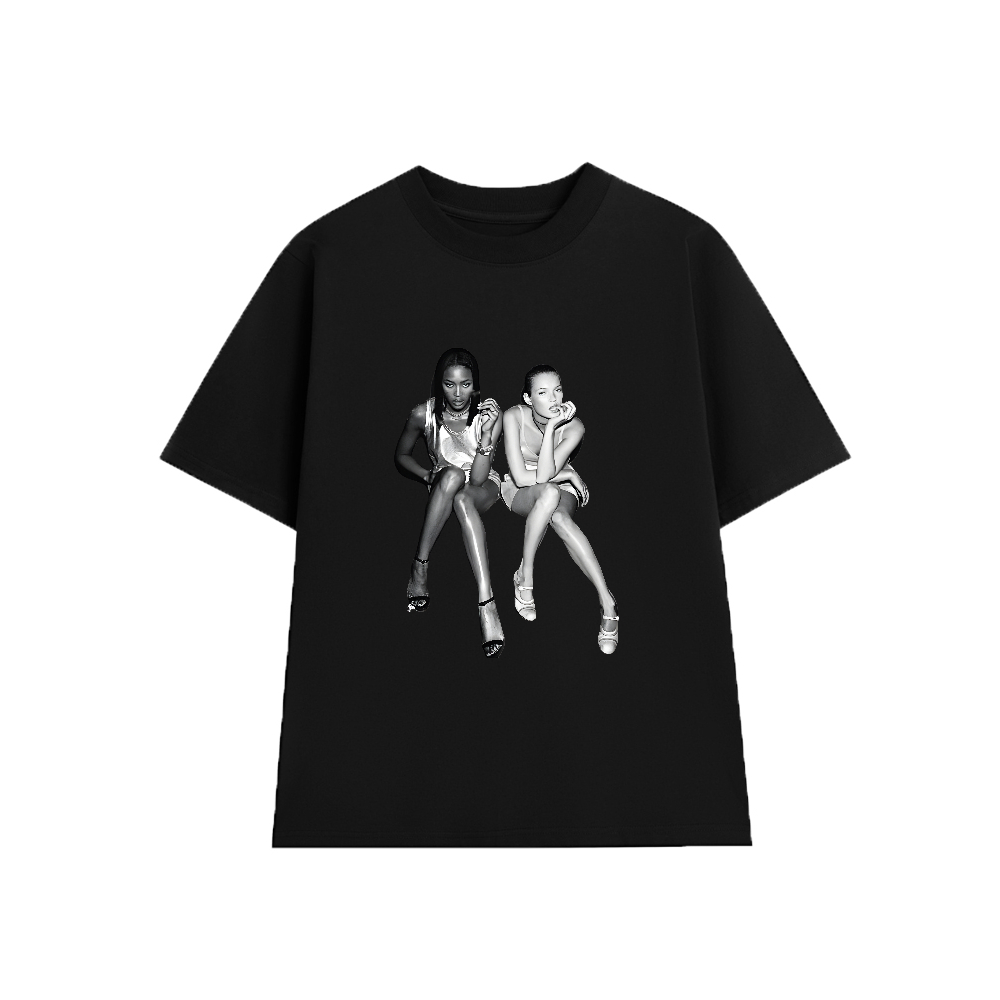 Áo Thun Người Mẫu Kate Moss và Naomi Campbell, Unisex Form Rộng Cotton Mềm