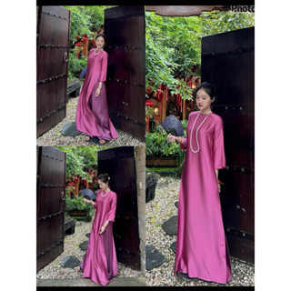   BST TẾT  Set Áo Dài Lụa Tô Châu Dáng Xuông Tà Rộng Tay Lỡ Cổ Tròn Sang Trọng 