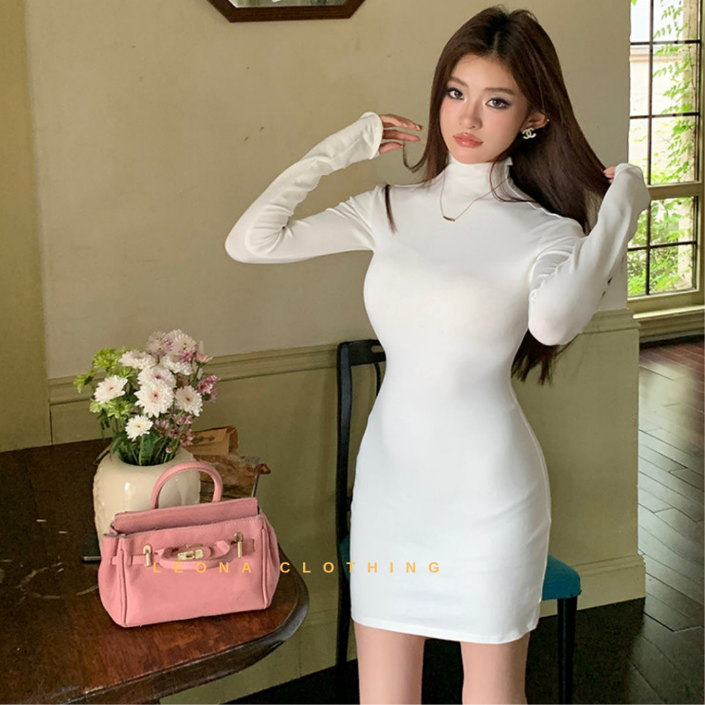 Đầm Cổ Lọ Tay Dài Chất Cotton,Ôm Body Co Giãn Mịn Mát - DM00012 - MO.ON Clothing