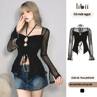  Áo lưới tay dài ống loe gợi cảm LIBII Áo kiểu nữ sexy cup hot trend chất vải ren mềm mại ADT11 