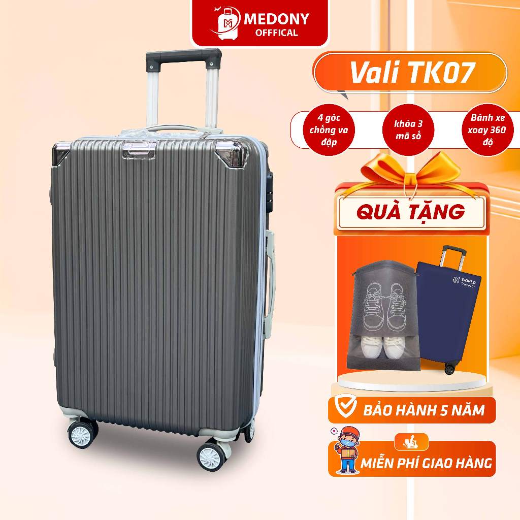 Vali Du Lịch Medony TK07 Thời Trang Size 20/24/28 Chất Liệu Nhựa ABS/PC Cao Cấp Bảo Hành 5 Năm