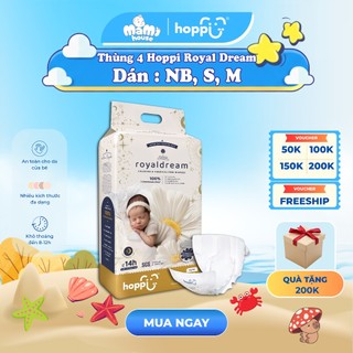  Thùng 4 Bịch Bỉm Dán Hoppi RoyalDream Siêu Mỏng Nhẹ – Size M L XL XXL – Cho Bé Dưới 5–14kg 