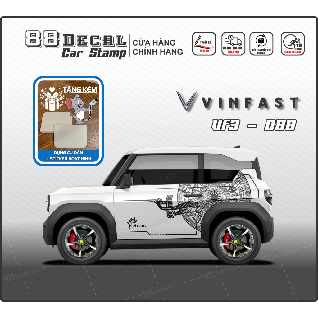 Tem dán xe VF3 - Mẫu hoạt tem trống đồng v2