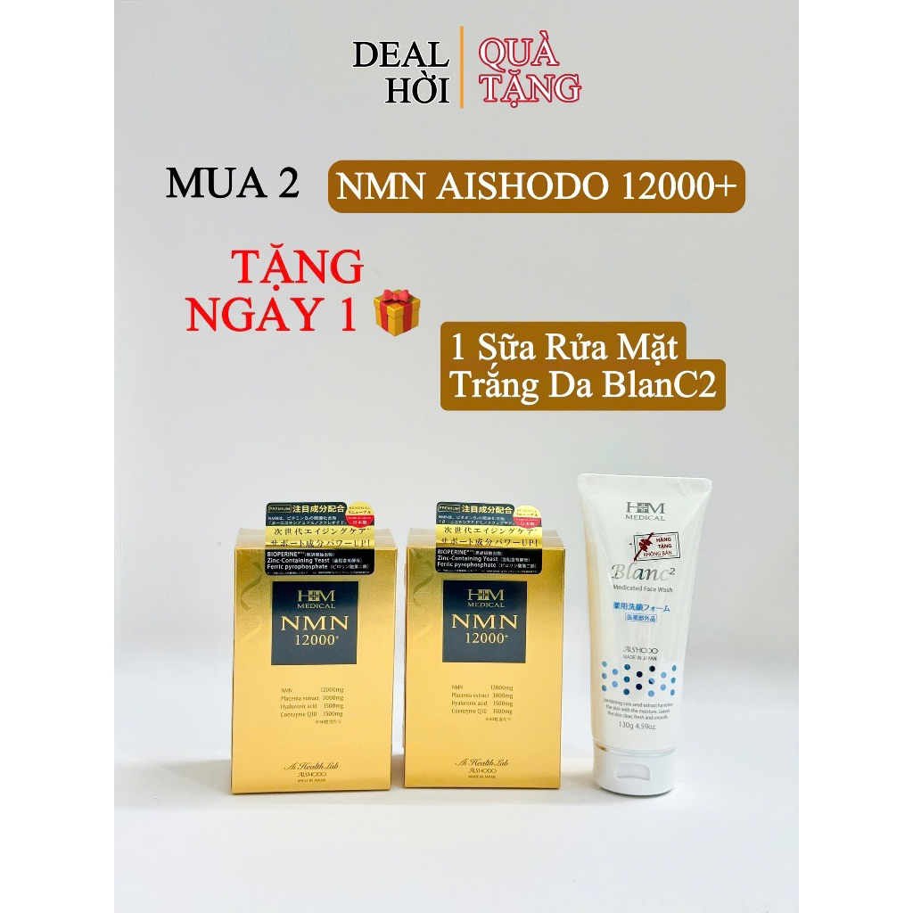 Viên Uống NMN 12000 Aishodo Hỗ Trợ Trẻ Hóa, Hộp 60 Viên