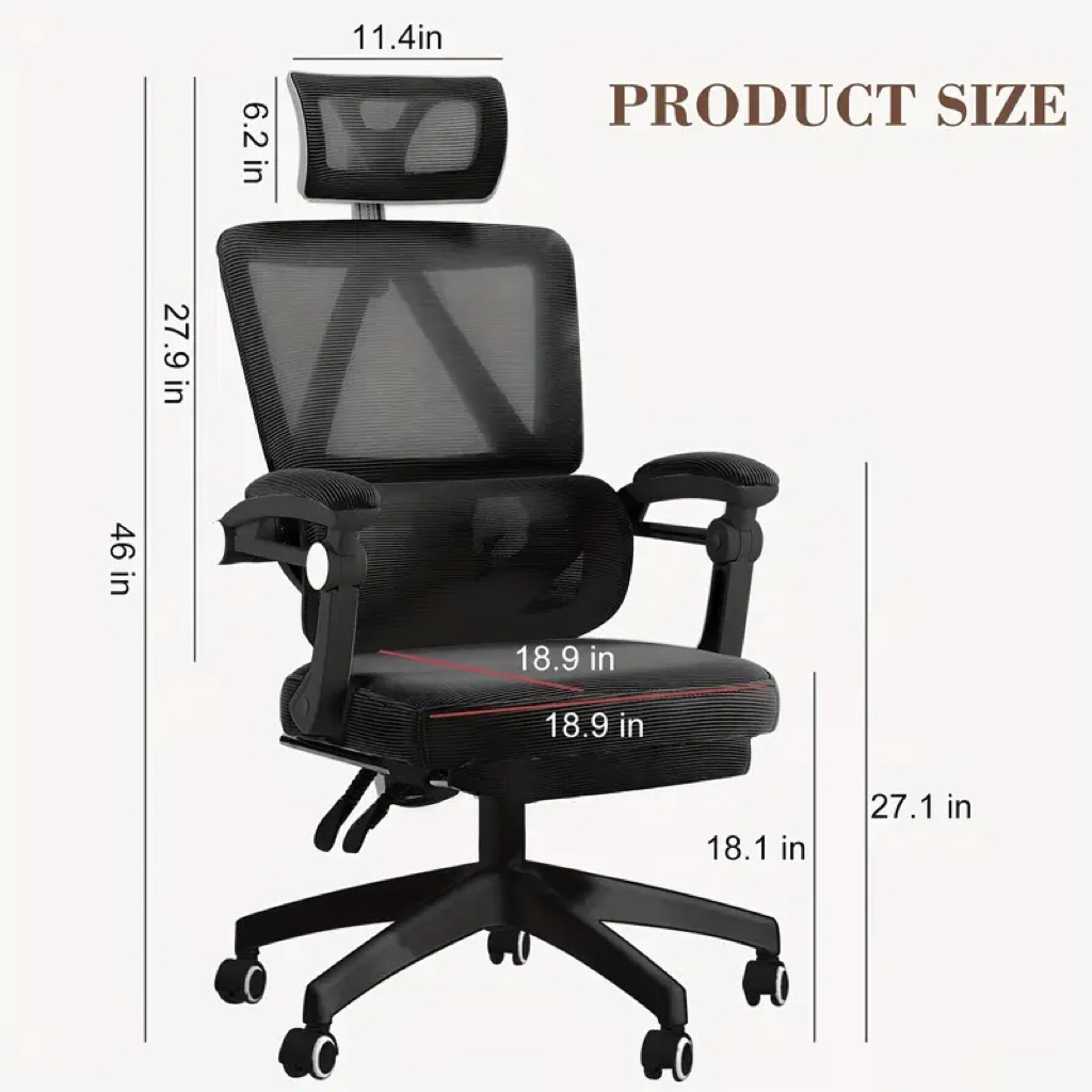 GHẾ CÔNG THÁI HỌC ERGONOMIC CAO CẤP LƯỚI THOÁNG KHÍ Chống Đau Lưng, Tựa Đầu & Tay Vịn Điều Chỉnh | BigBuy360 - bigbuy360.vn